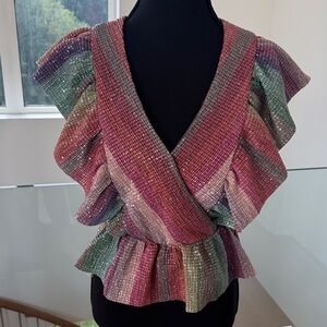 SAYLOR Shimmering Striped Ruffle Blouse